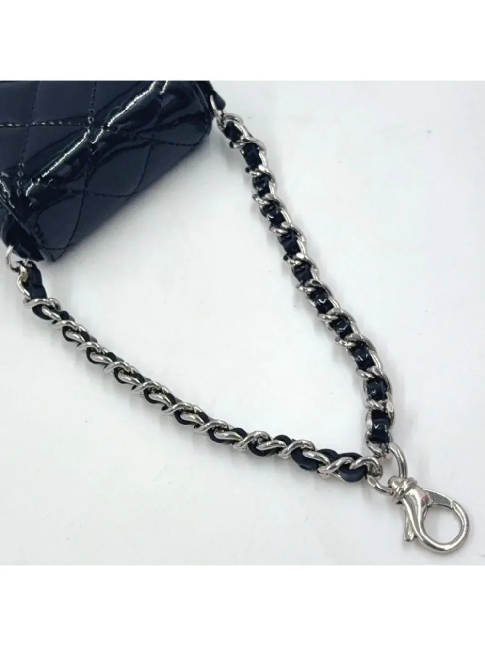 Chanel Quilted CC Logo Enamel Leather Black Pouch Silver